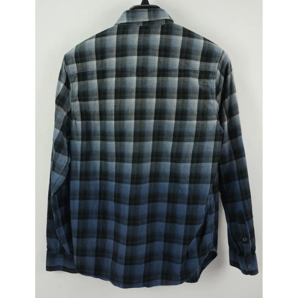 True Religion Men's Large Slim Long Sleeve Dip Dye Ombre Flannel Button Up Shirt